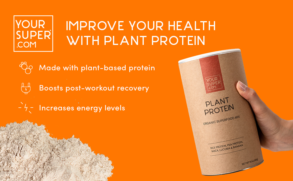 Amazon Com Your Super Plant Protein Superfood Powder Post Workout Recovery Drink Plant Based Protein Shake Non Dairy Gluten Free Organic Rice Protein Pea Protein Maca Lucuma 26 Servings Health Household