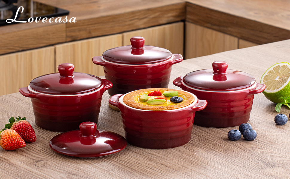 LOVECASA 8 OZ Mini Casserole Dish with Lid, Mini Cocotte with Handles