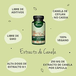Canela de Ceylán Vegavero® | 2000 mg | Control de Glucosa | 120 Cápsulas 7 k