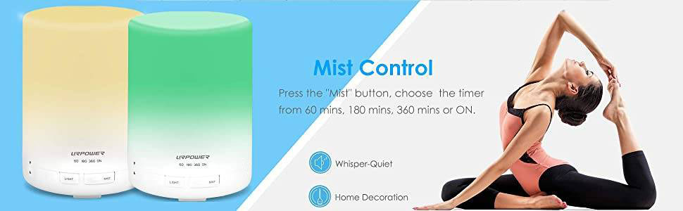 Amazon Com Urpower 2nd Generation 300ml Aroma Essential Oil Diffuser Ultrasonic Air Humidifier With Auto Shut Off And 6 7 Hours Continuous Diffusing 7 Color Changing Led Lights And 4 Timer Settings Beauty