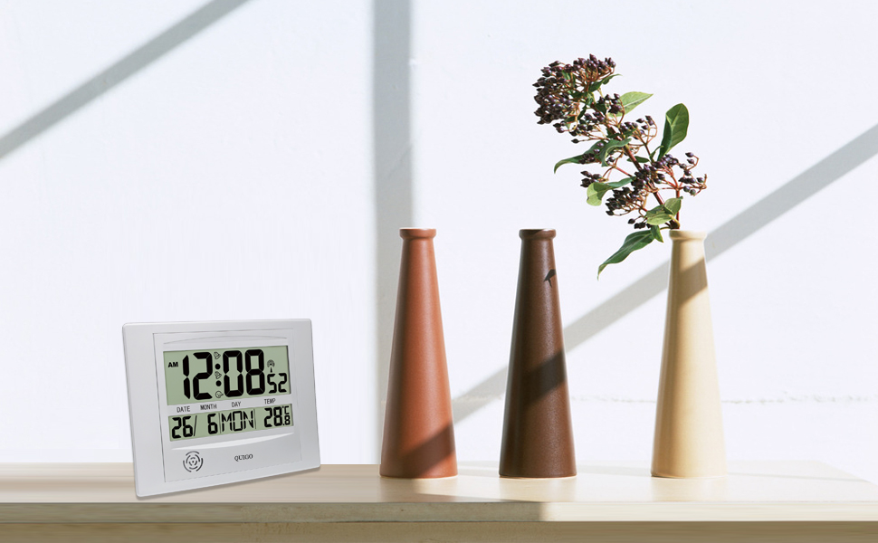 QUIGO Digital Wall Clock Radio Controlled Alarm Clock Large Display