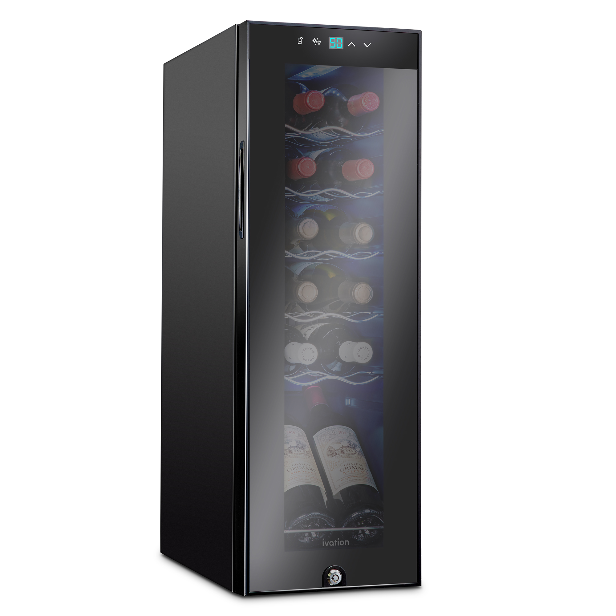 Ivation 12 Bottle Compressor Wine Cooler, Freestanding Fridge w/Lock, Black