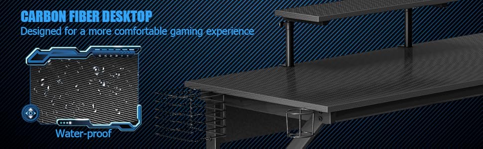 COSTWAY Gaming Computer Desk With Monitor Shelf, Audio Stand, Cup Holder And Headphone Hook, K-Shaped Adjustable Ergonomic PC Racing Table Study Workstation For Home Office 12 d