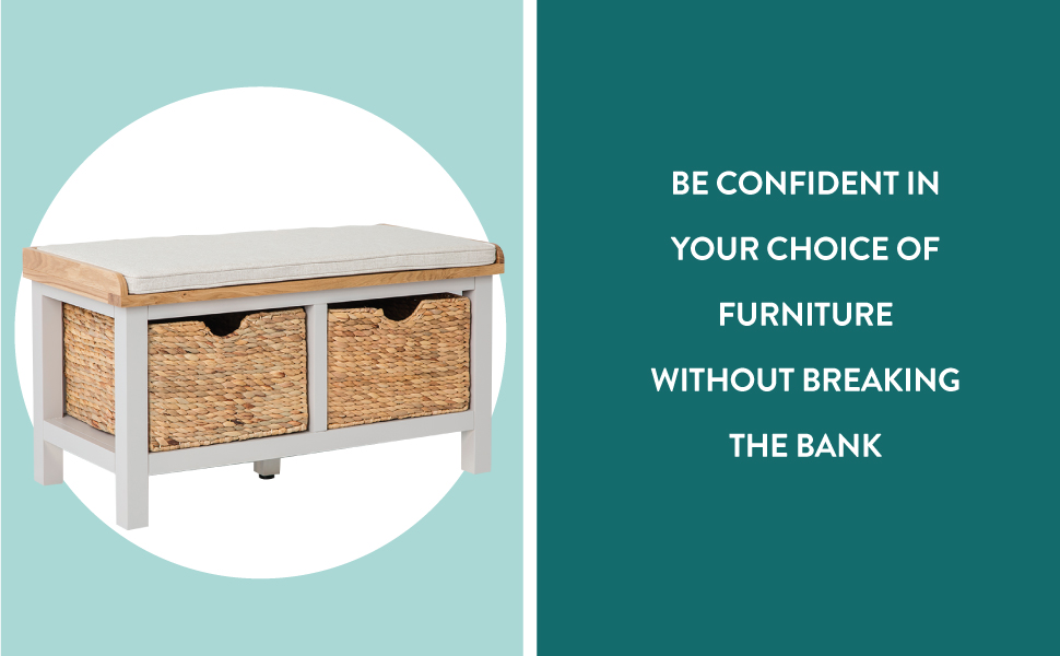 RoselandFurniture Farrow Grey Hallway Storage Bench With Baskets & Oak