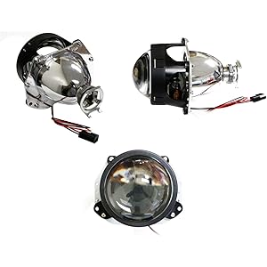 H1 Bi-Xenon HID Projector Lens w/S-MAX LED Halo Ring Daytime Running Light Shroud