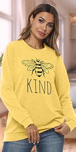 Bee Kind Sweatshirt Womens Funny Inspirational Teacher Tops Shirts 