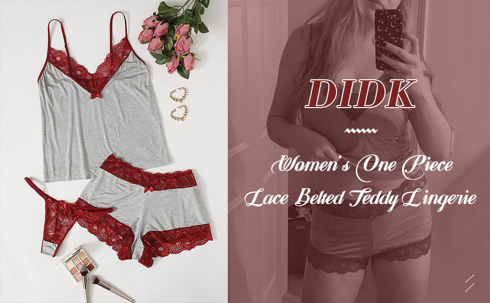 DIDK Women's Sexy 3pack Lace Trim Cami and Shorts with Thong Sleepwear Pajama Set