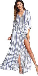 women striped print dress button up a line flowy flared flowy casual office vacation daily dresses