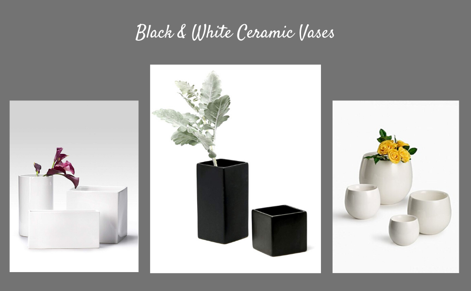 ceramic black and white vases flowers floral arranging parties weddings restaurants spa