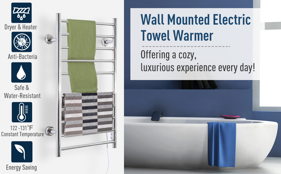 10Bar Wall Mounted Stainless Steel Towel Warmer Electric Heated