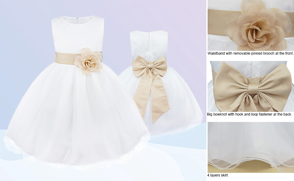 Baby Flower Girls Bowknot Dresses Wedding Bridesmaid Princess Birthday Party Prom Dress Ball Gown