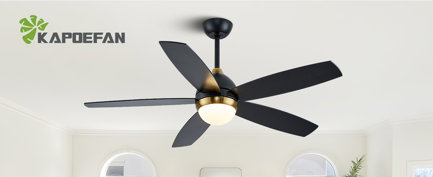 KAPOEFAN Black and Gold Ceiling Fan with Lights,52 Inch