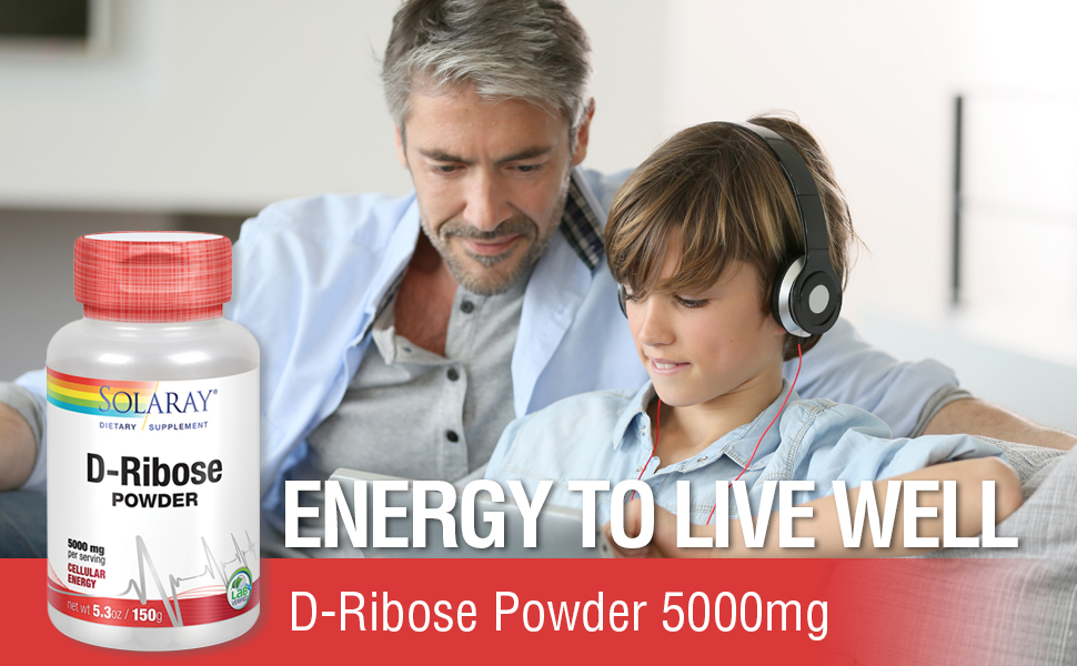 Solaray D-Ribose Powder 5000 mg Healthy Cardiac and Cellular Energy (ATP) Production Support 150