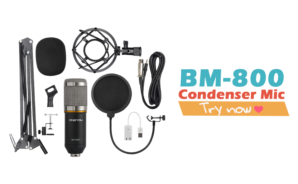 ZINGYOU Condenser Microphone Bundle, BM800 Cardioid Professional PC