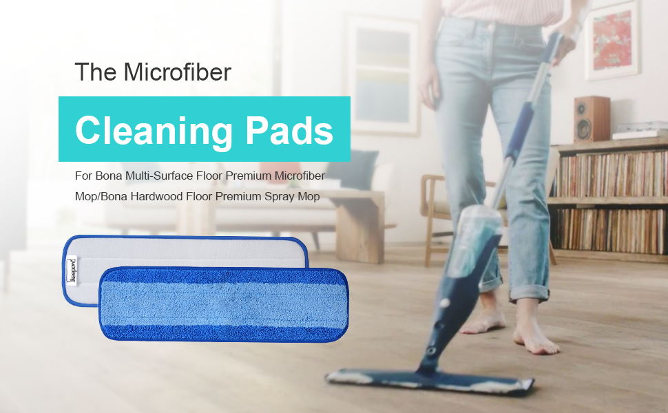 KEEPOW - Paquete de 4 almohadillas de limpieza de microfibra para fregona Bona premium, bolsa de lavandería como regalo