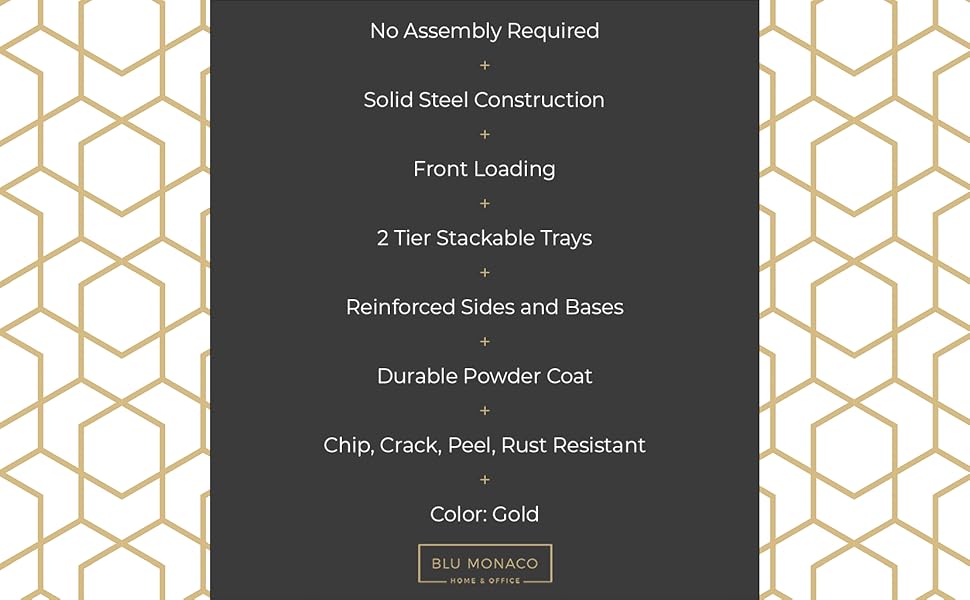 Blu Monaco Gold Desk Organizer Stackable Paper Tray Set of