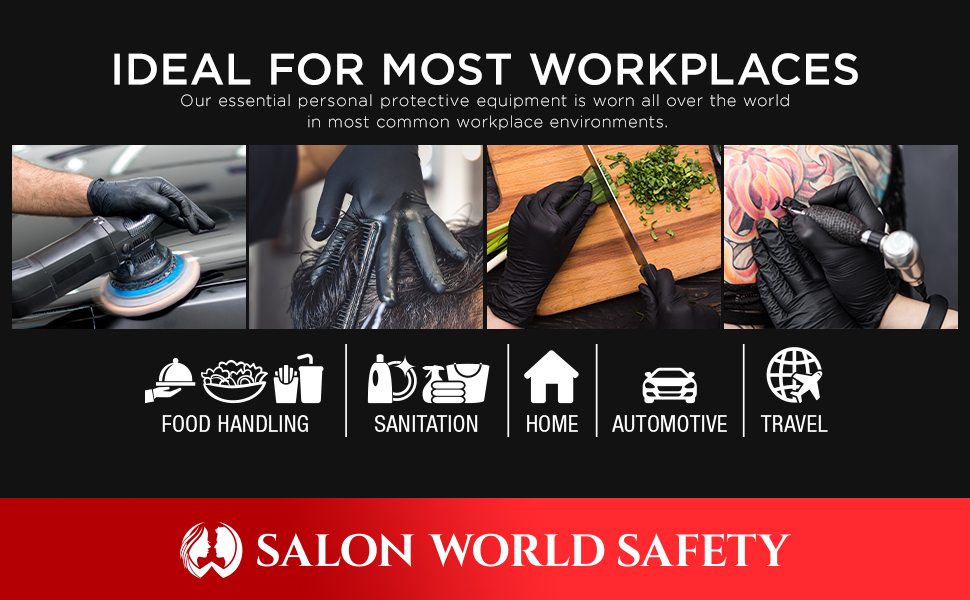 Salon World Safety Nitrile Powder Free Gloves In Black