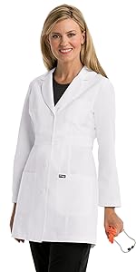 model wearing Grey’s Anatomy Women’s Lily Lab Coat (4481)