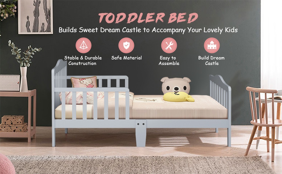 Costzon Toddler Bed, Classic Rubber Wood Kids Bed Frame w