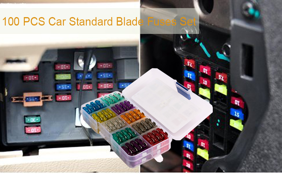 100 PCS Standard Automotive Fuses Kit for Auto Boat Truck SUV Caravan Motorbike