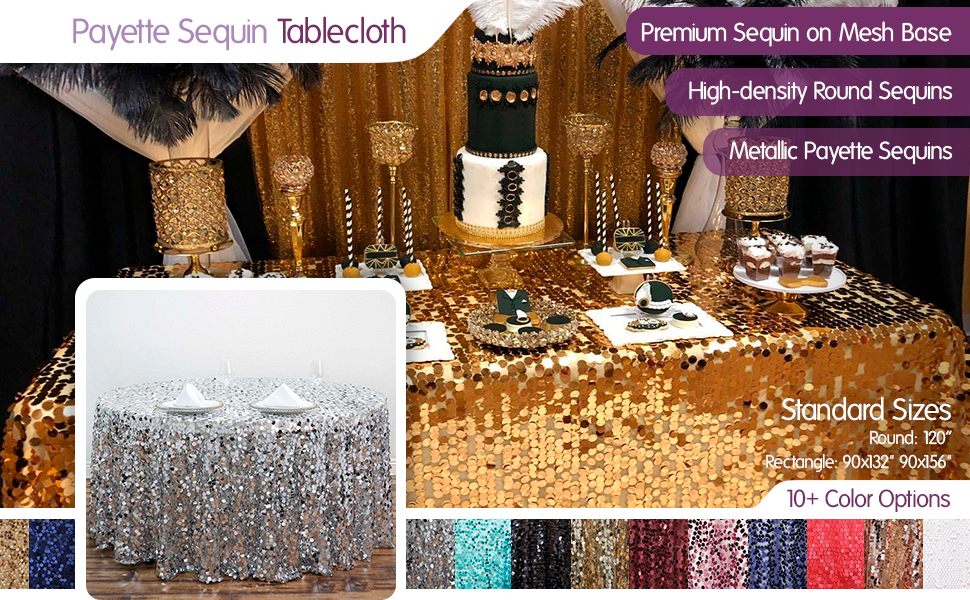 Efavormart 120" Big Payette Sparkly Sequin Round Tablecloth