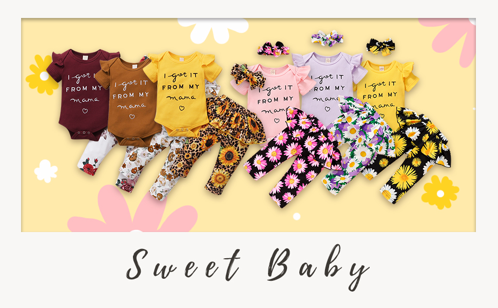 Ruffle sleeves ribbed onesies floral pants set