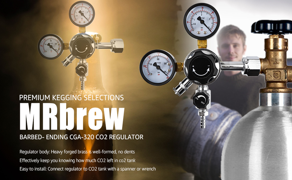MRbrew Keg CO2 Regulator, Kegerator Regulator CGA320, 060 PSI Working