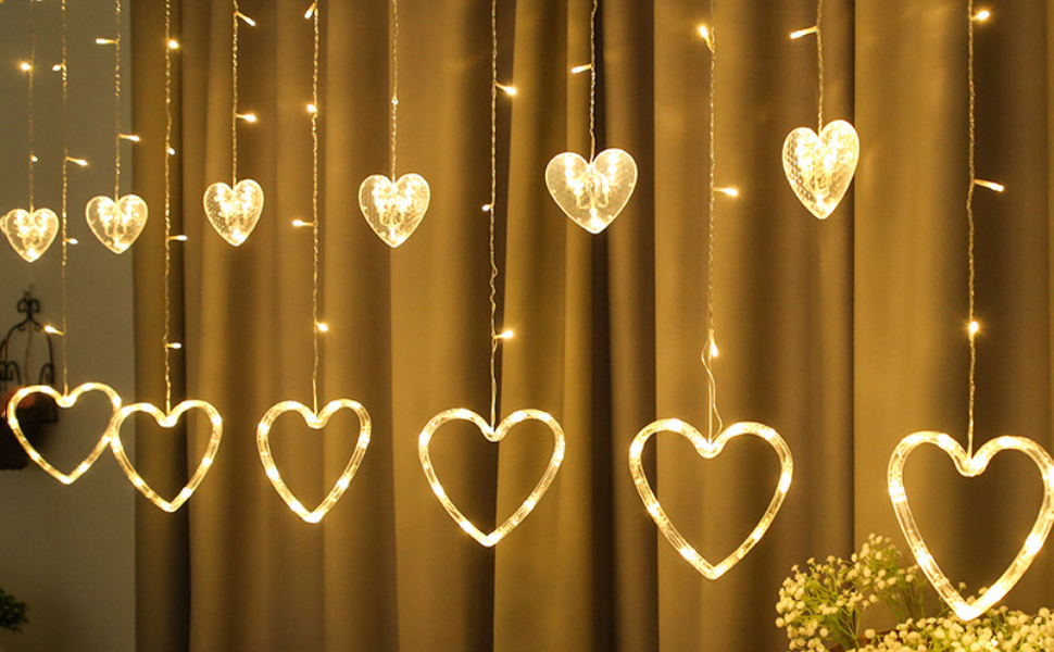 Curtain Lights,138 Led 12 Hearts Valentine Heart Lights