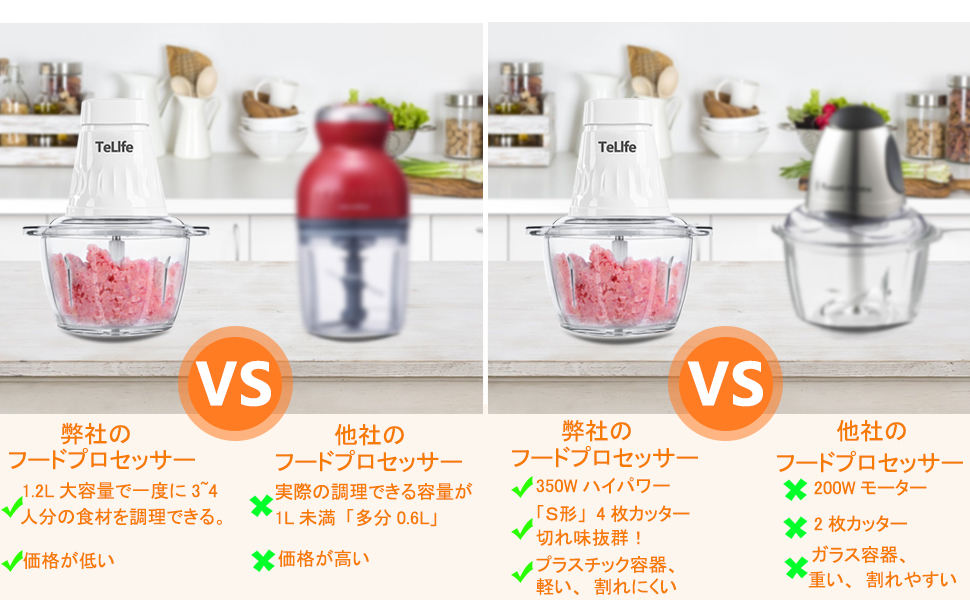 お手入れ楽 パワフル時短で仕上がり フードプロセッサー Amazon.co.jp: TeLife フードプロセッサー 1.2L大容量 軽量化