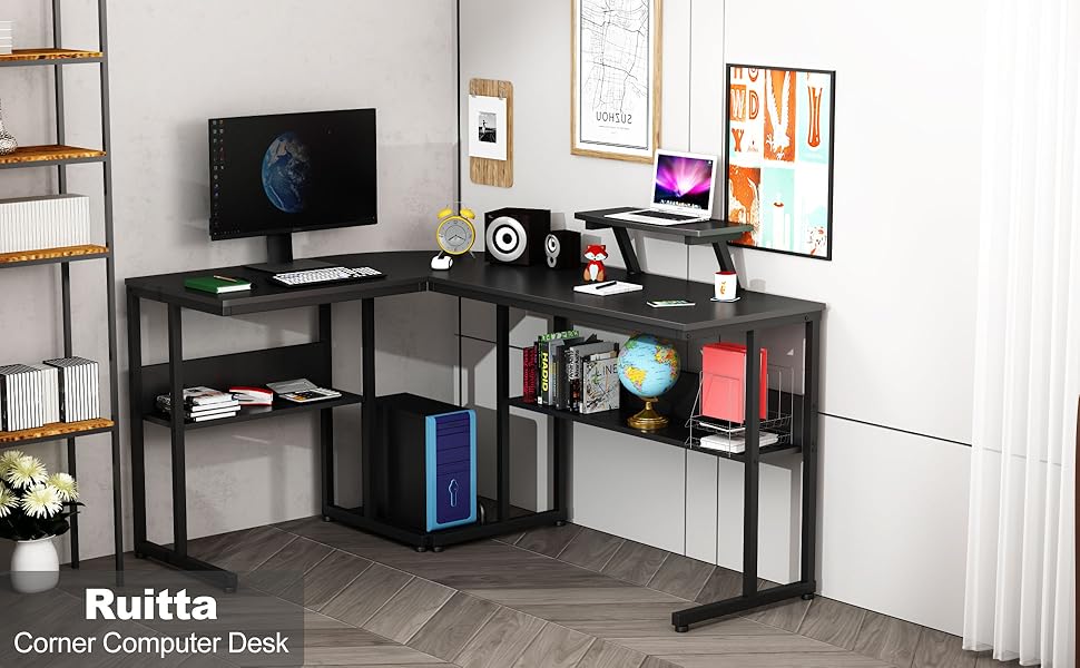 Ruitta Computer Corner Desk 58" LShaped Desk, Corner