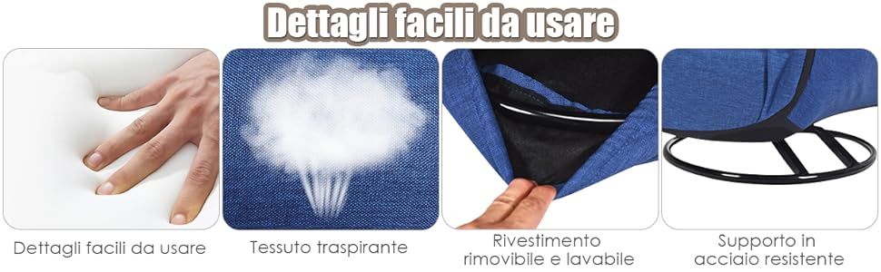 COSTWAY Poltrona Sedia Relax Pieghevole Reclinabile Girevole, Divano Comodo Per Studio Salotto, Con Schienale, Ottima Per Rilassarti, Blu 13 1