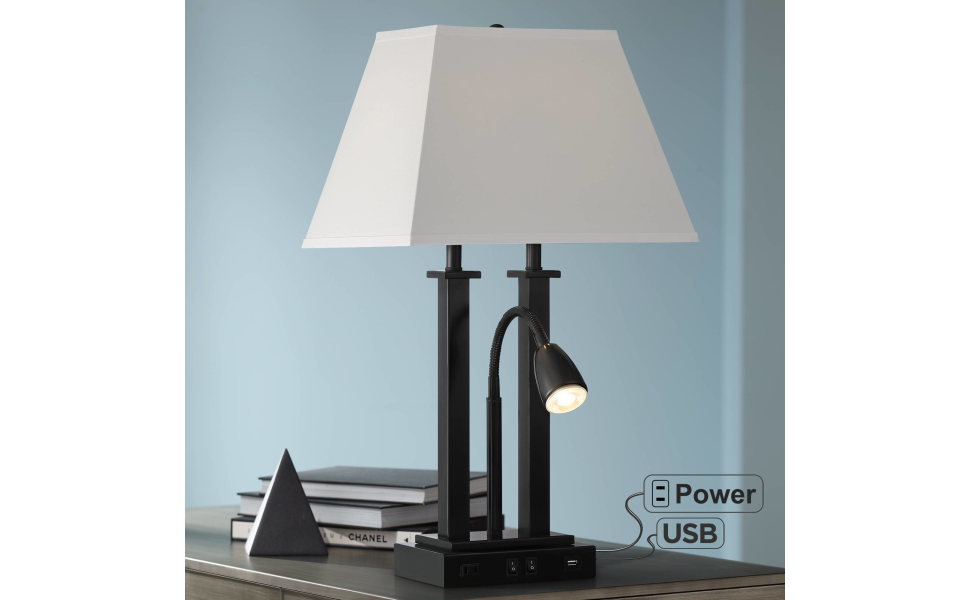 Deacon Modern Gooseneck Desk Lamp with USB Charging Port and Outlet 26