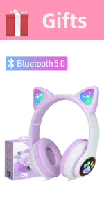 Wireless Headphones Cat Ear LED Light Up BluetoothMicrophone for Online Distant Learning
