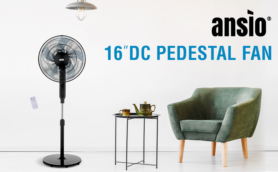 ANSIO Pedestal Fan with Remote Control5 Blades 12 Speed Settings