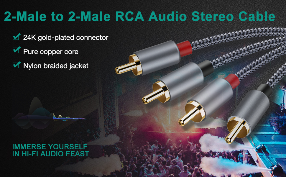 RCA Cable, 2 Packs 2Male to 2Male RCA Audio Stereo Subwoofer Cable Hi