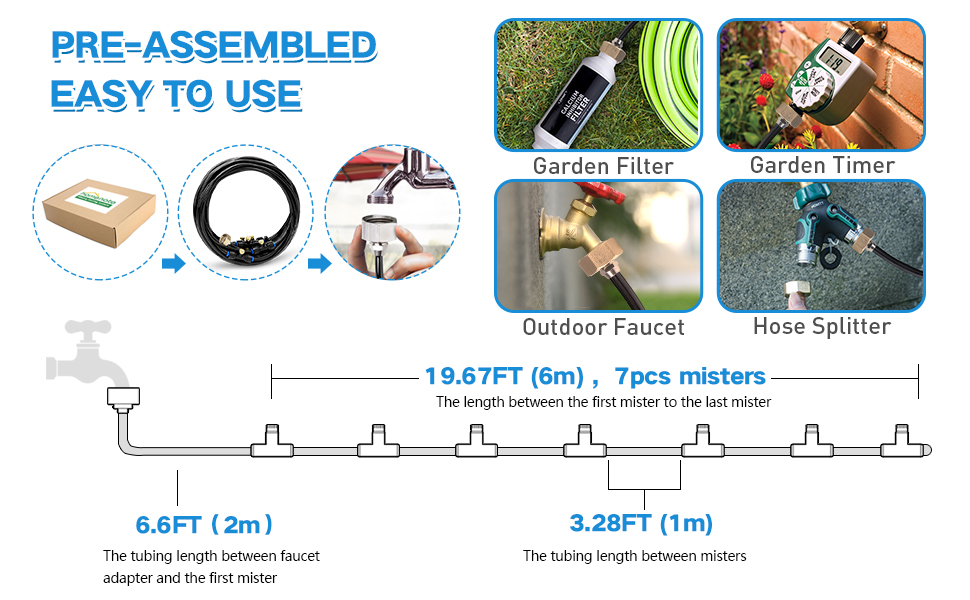 HOMENOTE Misting Cooling System, 26FT (8M) Misting Line + 7 Brass Mist