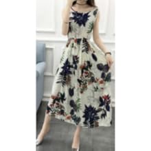 Nibunuichi Style Women's 1/2 Style Floral Print Sleeveless Beautiful Maxi Long Dress