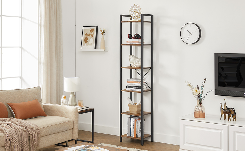 VASAGLE Libreria A 6 Ripiani, Scaffale Per Libri, Libreria Da Terra, Mensole Per Ufficio Studio Soggiorno Camera Da Letto Cucina, 40 X 30 X 187,5 Cm, Industriale, Marrone Vintage E Nero Da SONGMICS 10 1