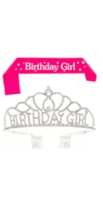 Silver birthday queen metal tiara and sash bundle