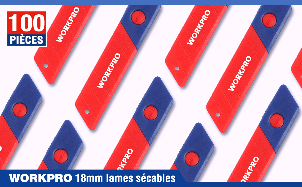 WORKPRO Lot De 100 Lames De Cutter 18mm, Lames Sécables En SK5 Avec Distributeur, Épaisseur: 0,5mm, Longeur: 100mm 12 1