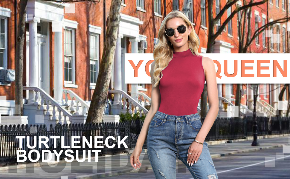 LAOLASI Women's Turtleneck high neck Sleeveless Slim Fit Casual Sexy Basic Extender Bodysuit
