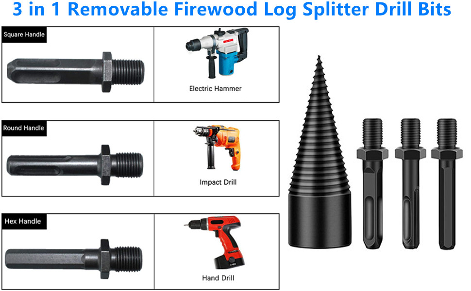Removable Firewood Log Splitter Drill Bit, Wood Splitter