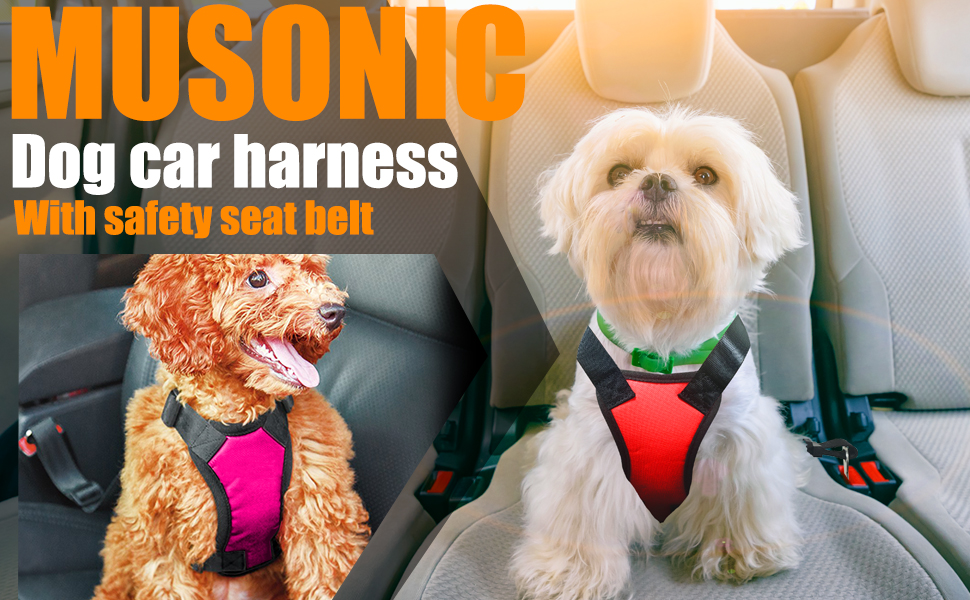 Musonic Dog Safety Vest Harness with Safety Belt for Most
