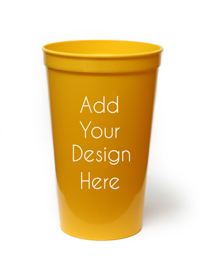 Blank yellow 22-ounce stadium cup to customize, personalize. Logo-free, plain, DIY.
