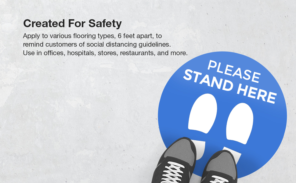 Social Distancing Floor Signs Pack of 5 Stickers Blue