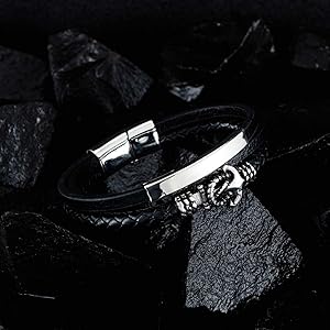 Amazon | Brama ブレスレット メンズ バングル レザー ブラック