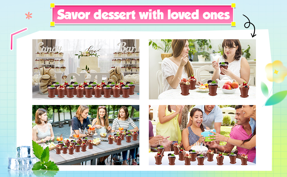 200 Pack Flowerpot Dessert Cup Plastic Cake Cups with Lid