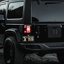 3-Hexagon Design 144-LED Smoked Tail Light on jeep with brake and reverse lights on