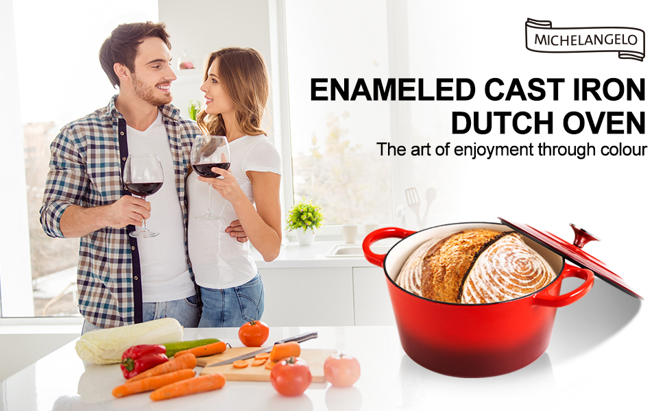 MICHELANGELO Dutch Oven 24cm, Cast Iron Dutch Oven Pot with Lid, 24cm/3