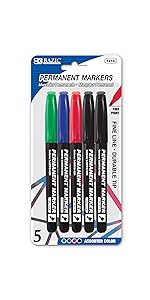 BAZIC Assorted Color Fine Tip Permanent Marker Markers Pens